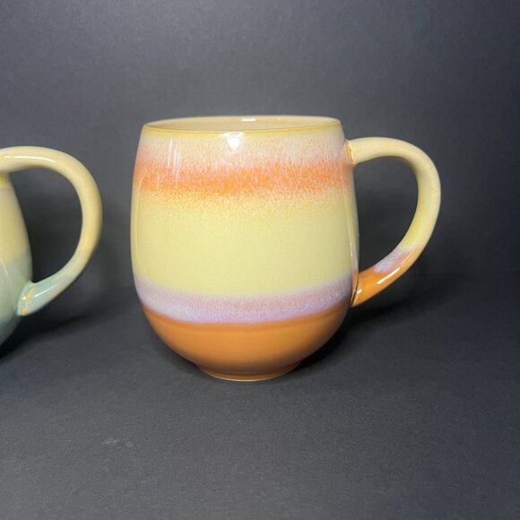 Set of 2 Multi-Color Ombre Style Striped Ceramic Glazed Coffee Mugs Cups 18oz - Picture 3 of 8